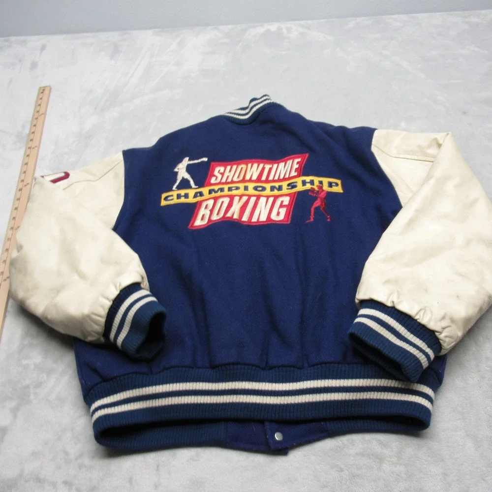 Vintage Showtime Boxing Leather Jacket Mens Medium Blue Quilted USA Thrashed‎